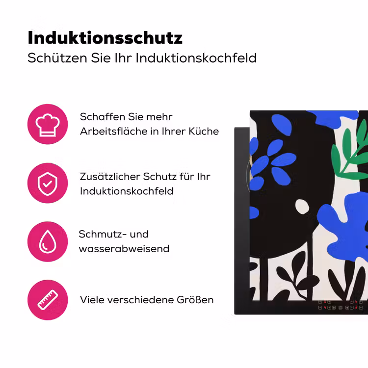 Bloemen - Bladeren - Abstract - Zwart Inductie beschermer vinyl 3mm klein -zzzzzzz-lf-ups