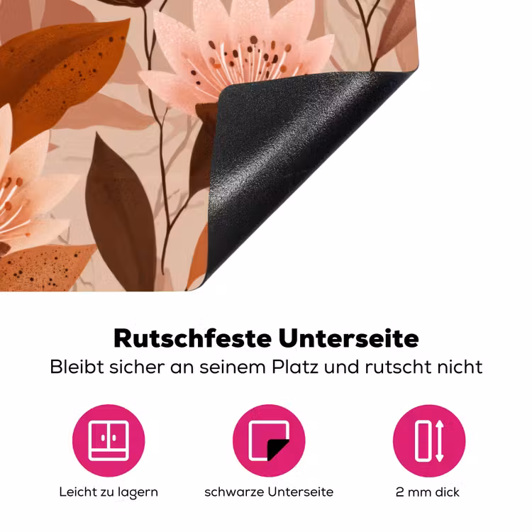 Bloemen - Bladeren - Bruin Inductie beschermer vinyl 3mm klein 276 -zzzzzzz-lf-onderkant