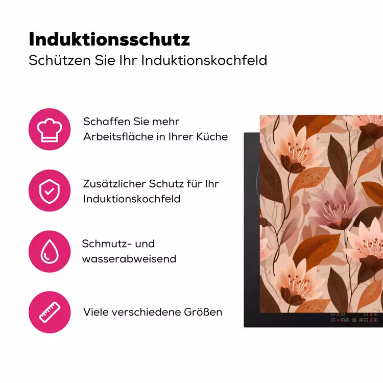 Bloemen - Bladeren - Bruin Inductie beschermer vinyl 3mm klein 276 -zzzzzzz-lf-ups