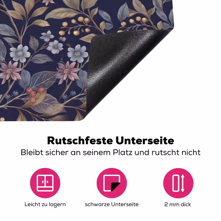 Bloemen - Bladeren - Patroon - Botanisch - Donkerblauw Inductie beschermer vinyl 3mm klein -zzzzzzz-lf-onderkant