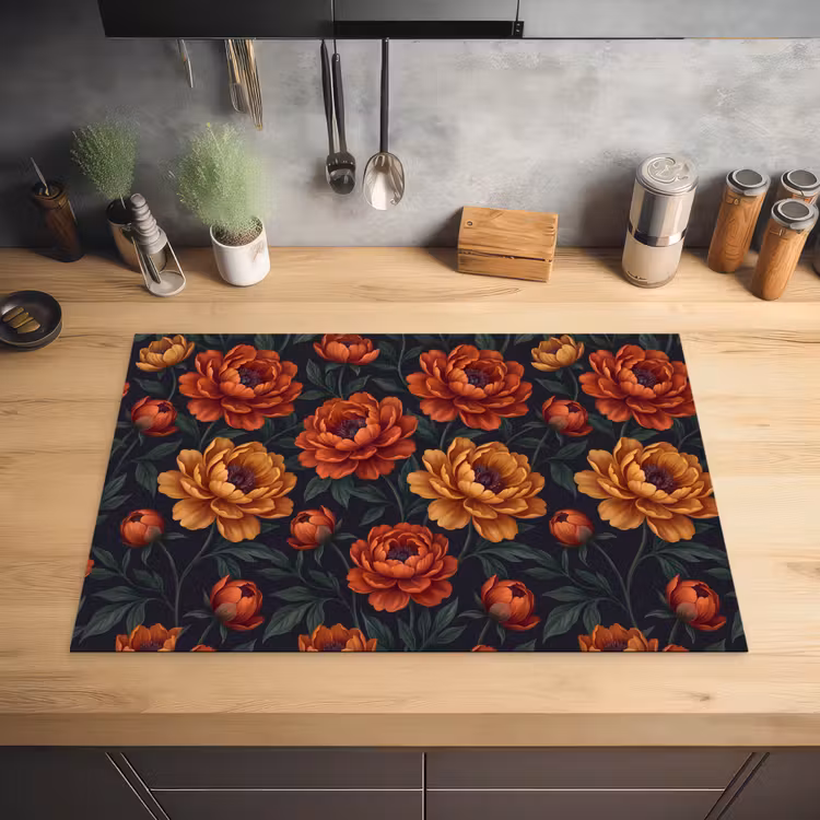 Bloemen - Bladeren - Natuur - Modern - Oranje Inductie beschermer vinyl 3mm klein -sfeer5
