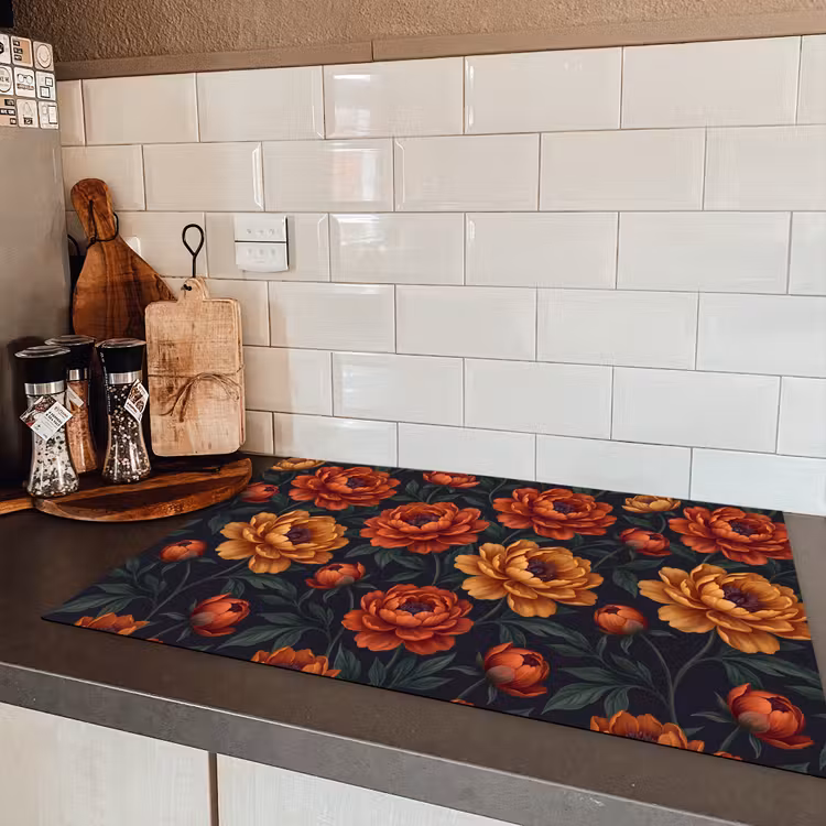 Bloemen - Bladeren - Natuur - Modern - Oranje Inductie beschermer vinyl 3mm klein -sfeer3