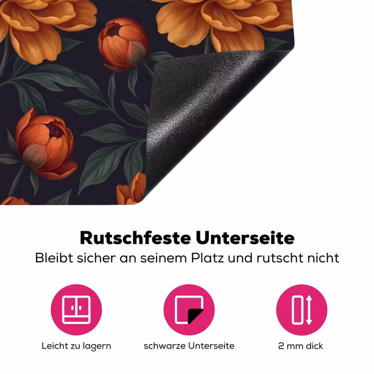 Bloemen - Bladeren - Natuur - Modern - Oranje Inductie beschermer vinyl 3mm klein -zzzzzzz-lf-onderkant