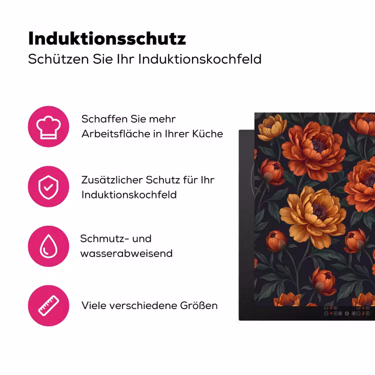 Bloemen - Bladeren - Natuur - Modern - Oranje Inductie beschermer vinyl 3mm klein -zzzzzzz-lf-ups