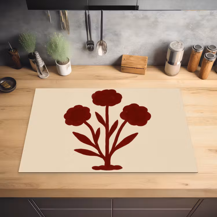Bloemen - Bladeren - Rood - Minimalistisch Inductie beschermer vinyl 3mm klein -sfeer5