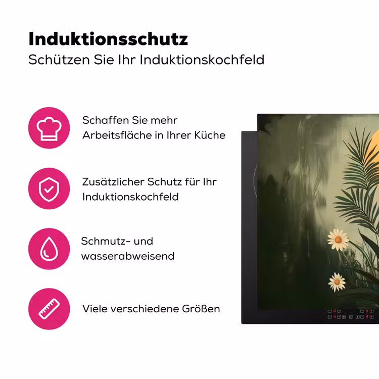 Bloemen - Bladeren - Zon - Groen Inductie beschermer vinyl 3mm klein -zzzzzzz-lf-ups
