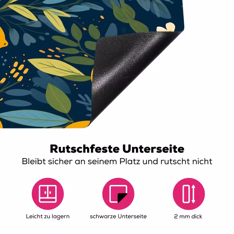 Bloemen - Bladeren - Citroenen - Blauw Inductie beschermer vinyl 3mm klein 276 -zzzzzzz-lf-onderkant