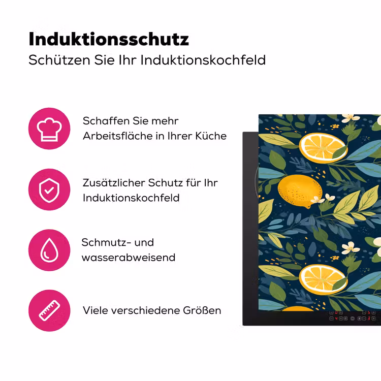 Bloemen - Bladeren - Citroenen - Blauw Inductie beschermer vinyl 3mm klein 276 -zzzzzzz-lf-ups