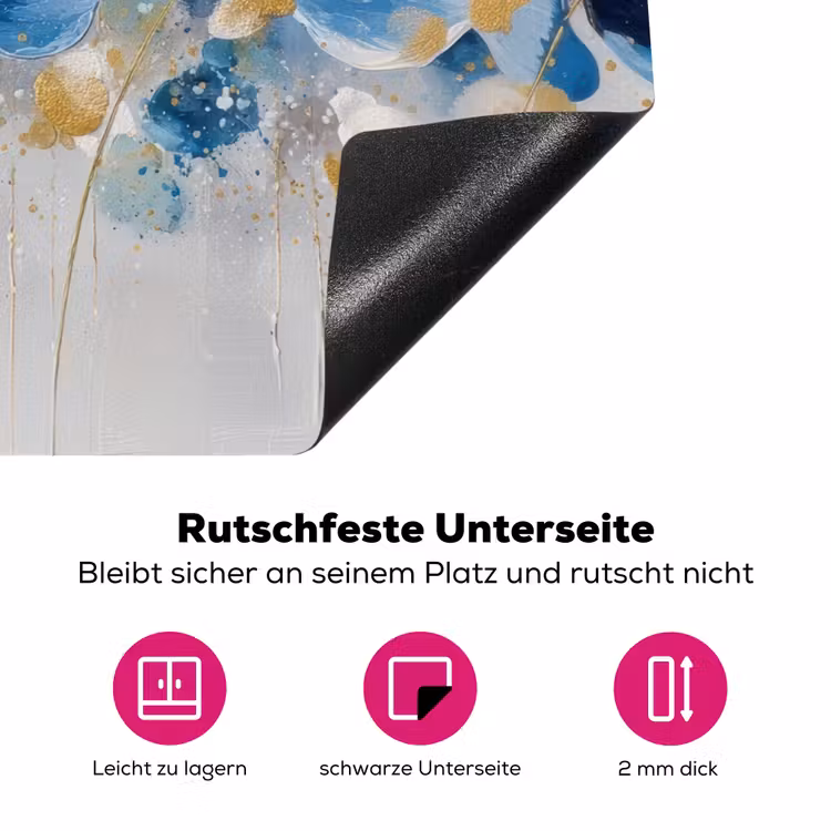 Bloemen - Blauw - Abstract Inductie beschermer vinyl 3mm klein -zzzzzzz-lf-onderkant