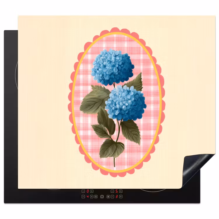 Bloemen - Blauw - Lijst - Bladeren Inductie beschermer vinyl 3mm middel -3d