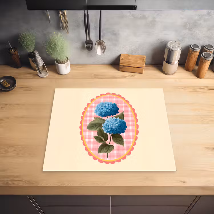 Bloemen - Blauw - Lijst - Bladeren Inductie beschermer vinyl 3mm middel -sfeer5