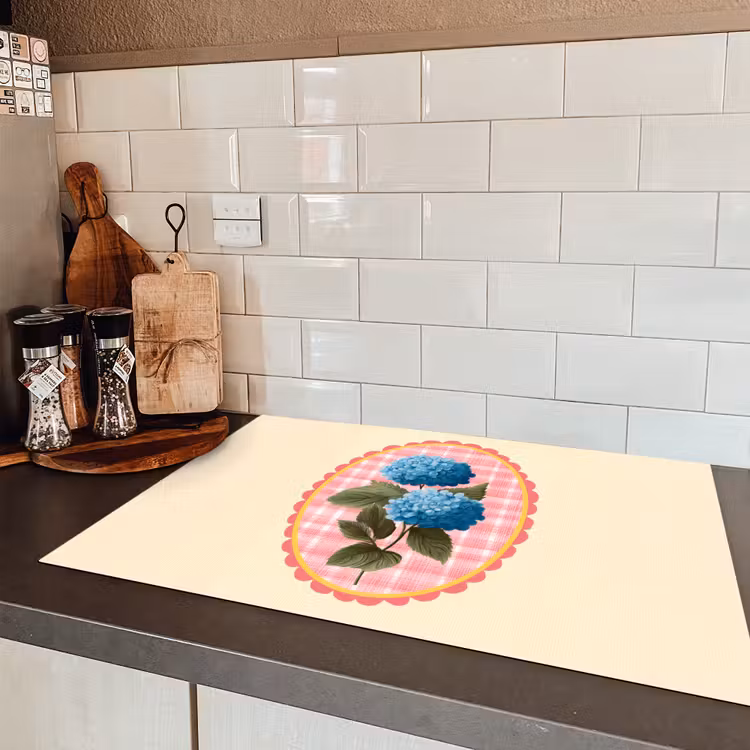 Bloemen - Blauw - Lijst - Bladeren Inductie beschermer vinyl 3mm klein -sfeer3
