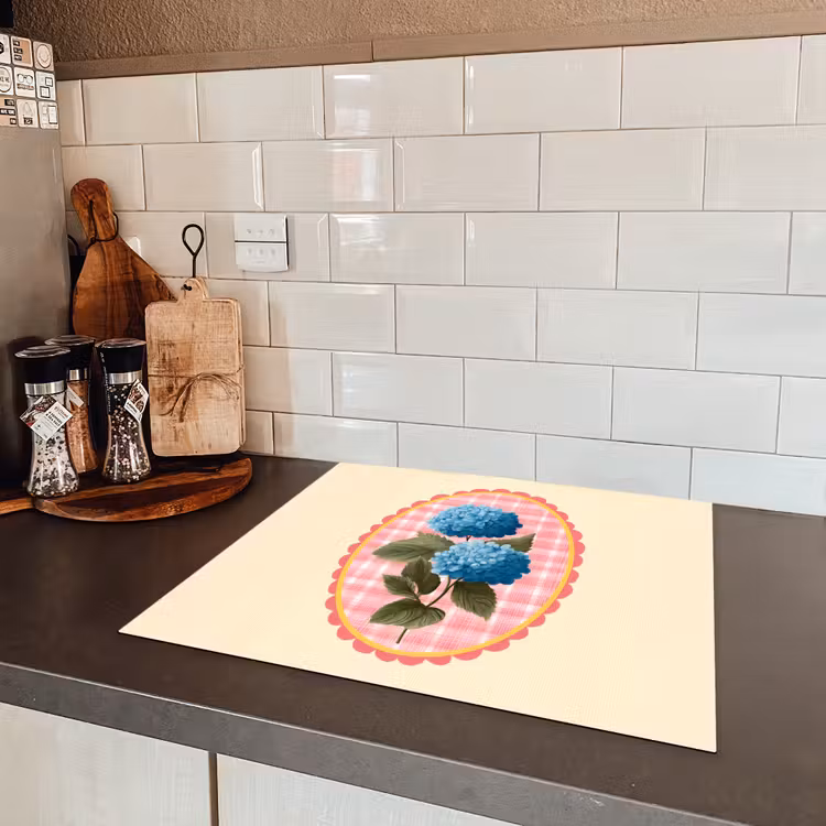 Bloemen - Blauw - Lijst - Bladeren Inductie beschermer vinyl 3mm middel -sfeer3