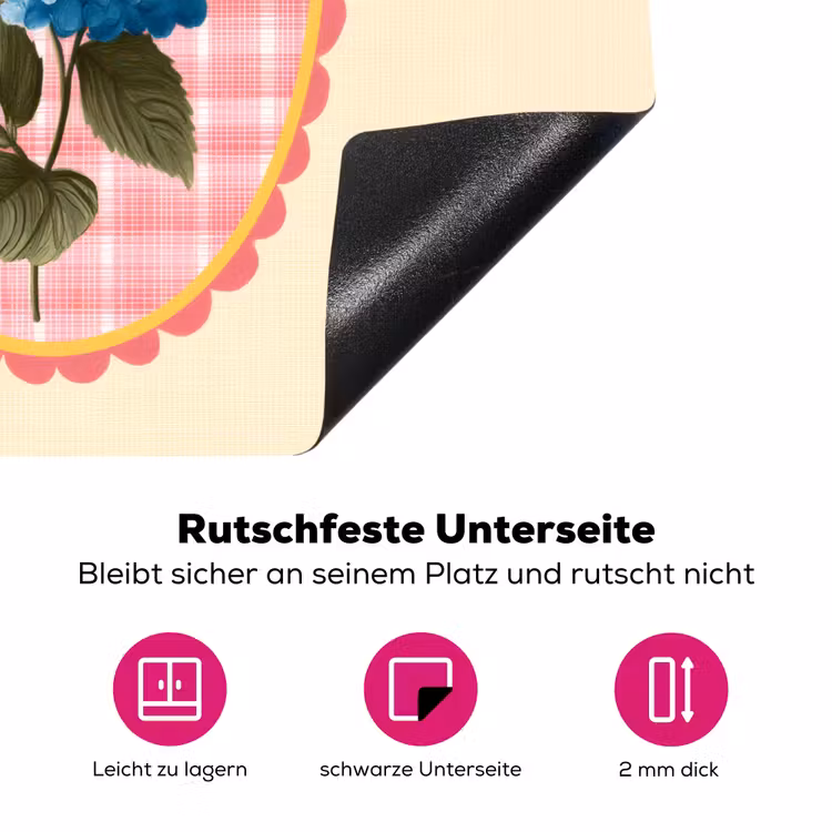 Bloemen - Blauw - Lijst - Bladeren Inductie beschermer vinyl 3mm middel -zzzzzzz-lf-onderkant