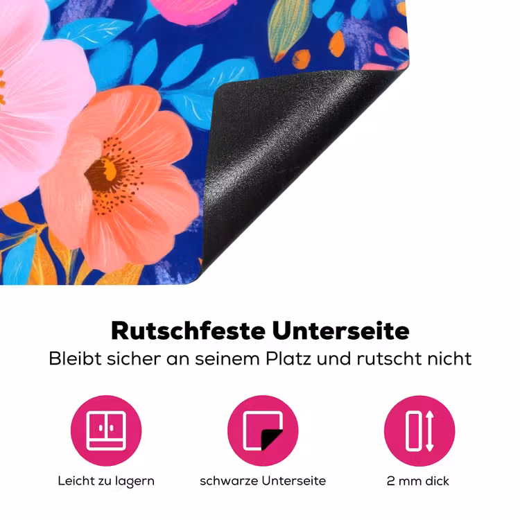Bloemen - Blauw - Roze Inductie beschermer vinyl 3mm klein -zzzzzzz-lf-onderkant