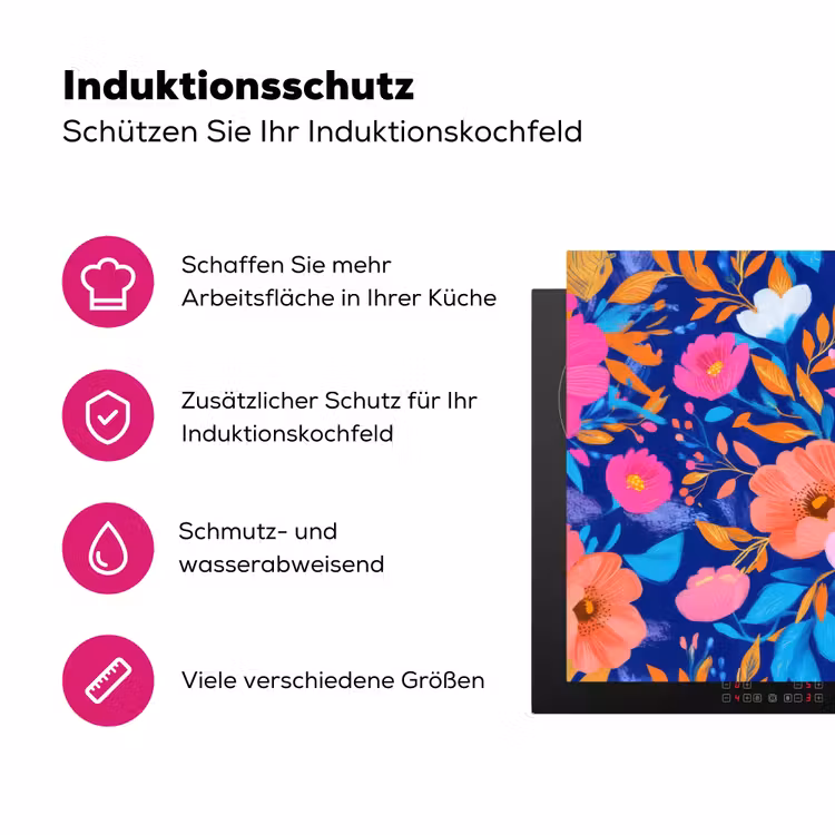 Bloemen - Blauw - Roze Inductie beschermer vinyl 3mm klein -zzzzzzz-lf-ups