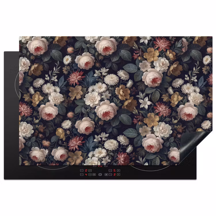 Bloemen - Boeket - Botanisch - Vintage - Donkere achtergrond Inductie beschermer vinyl 3mm klein -3d