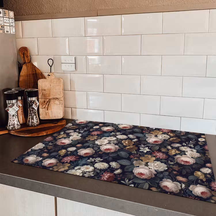 Bloemen - Boeket - Botanisch - Vintage - Donkere achtergrond Inductie beschermer vinyl 3mm klein -sfeer3