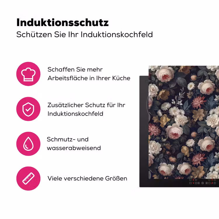 Bloemen - Boeket - Botanisch - Vintage - Donkere achtergrond Inductie beschermer vinyl 3mm klein -zzzzzzz-lf-ups