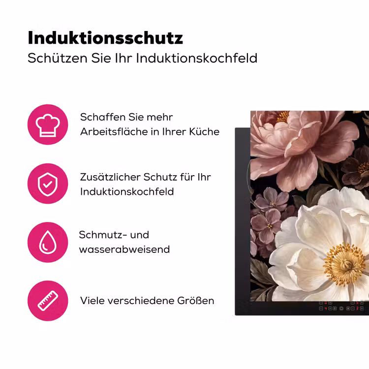 Bloemen - Boeket - Klassiek - Donker - Rood Inductie beschermer vinyl 3mm klein -zzzzzzz-lf-ups