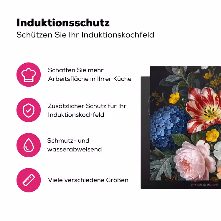 Bloemen - Boeket - Klassiek - Kleurrijk - Natuur Inductie beschermer vinyl 3mm klein -zzzzzzz-lf-ups