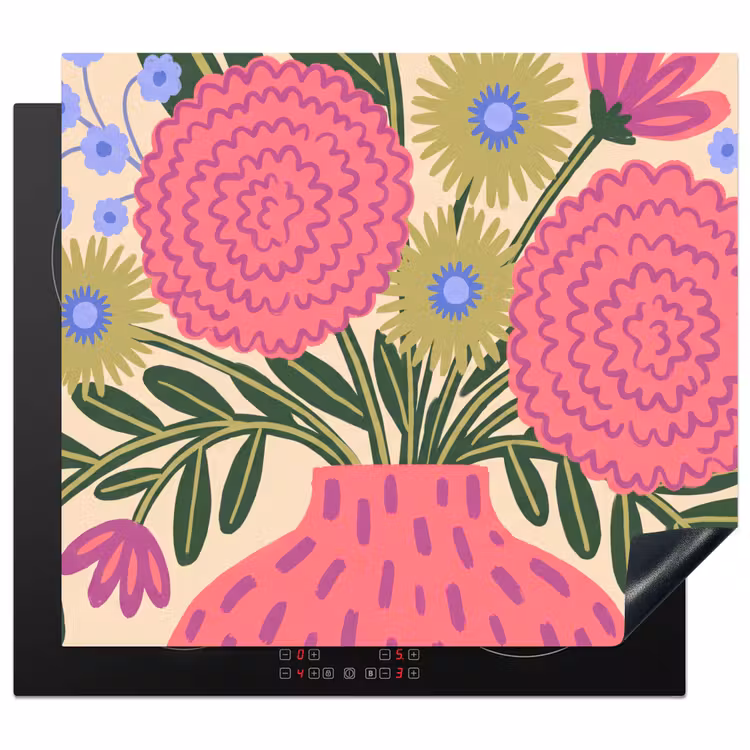 Bloemen - Boeket - Natuur - Abstract - Roze Inductie beschermer vinyl 3mm middel -3d