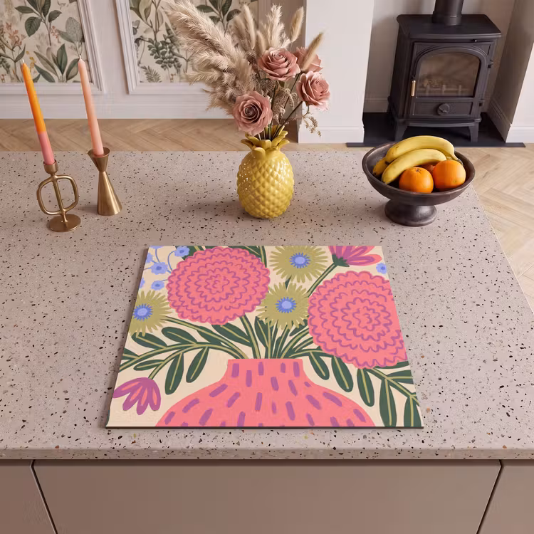 Bloemen - Boeket - Natuur - Abstract - Roze Inductie beschermer vinyl 3mm middel -sfeer3