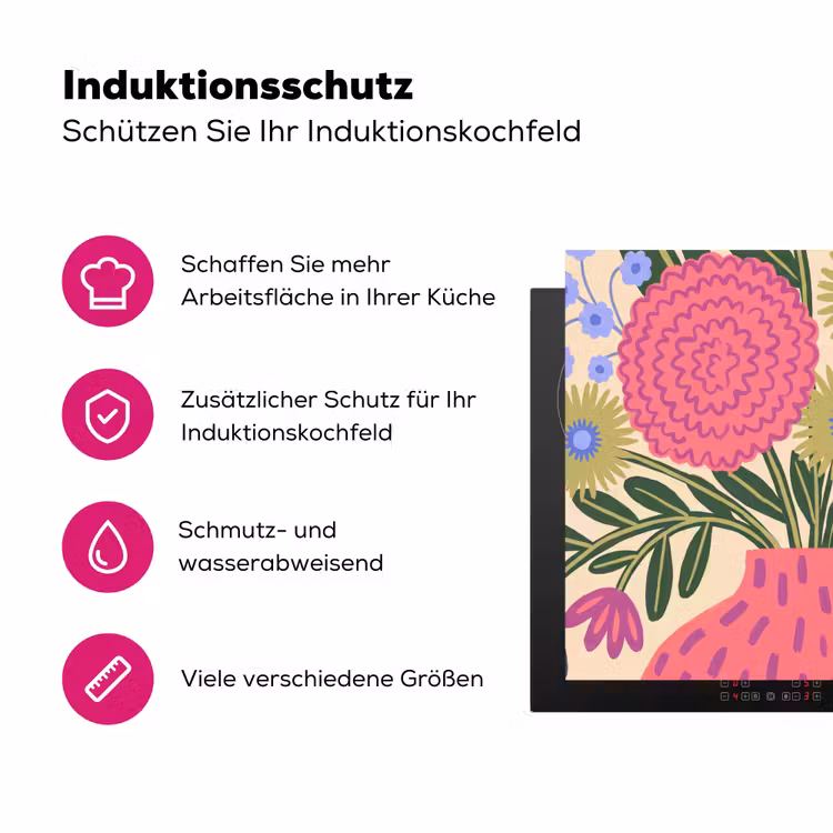Bloemen - Boeket - Natuur - Abstract - Roze Inductie beschermer vinyl 3mm middel -zzzzzzz-lf-ups