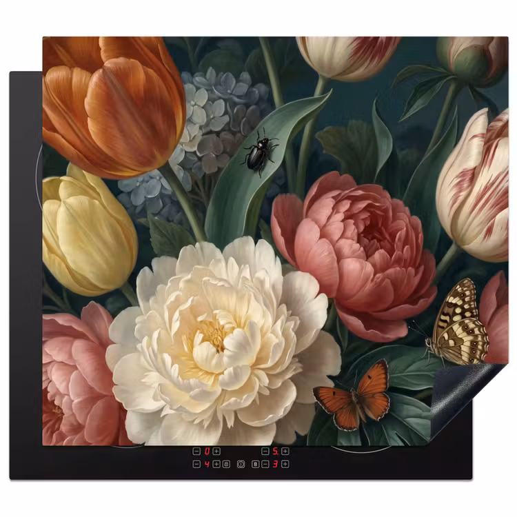 Bloemen - Boeket - Natuur - Klassiek - Donker Inductie beschermer vinyl 3mm middel -3d