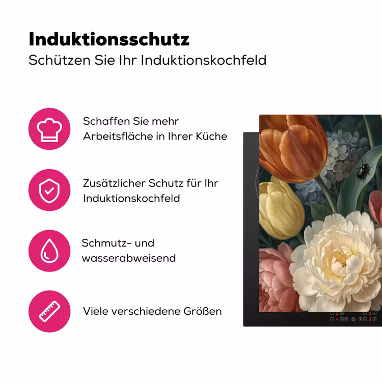 Bloemen - Boeket - Natuur - Klassiek - Donker Inductie beschermer vinyl 3mm middel -zzzzzzz-lf-ups
