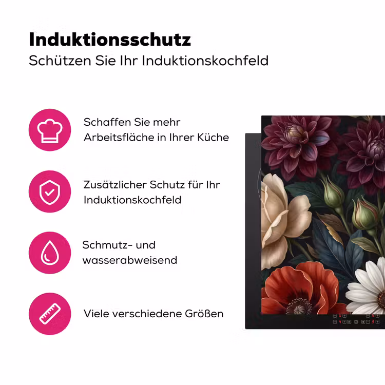 Bloemen - Boeket - Natuur - Klassiek - Weelderig Inductie beschermer vinyl 3mm klein -zzzzzzz-lf-ups