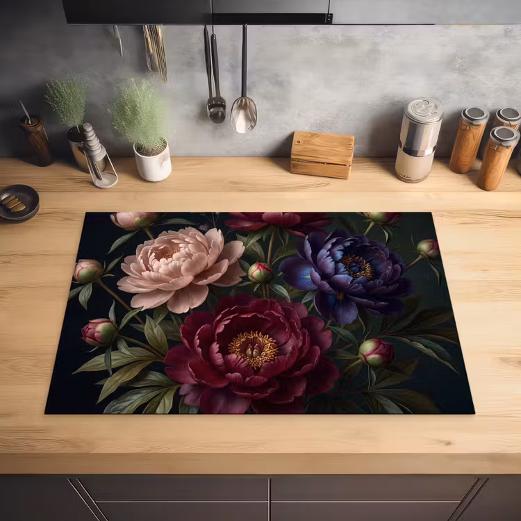 Bloemen - Boeket - Natuur - Modern - Donker Inductie beschermer vinyl 3mm klein -sfeer5