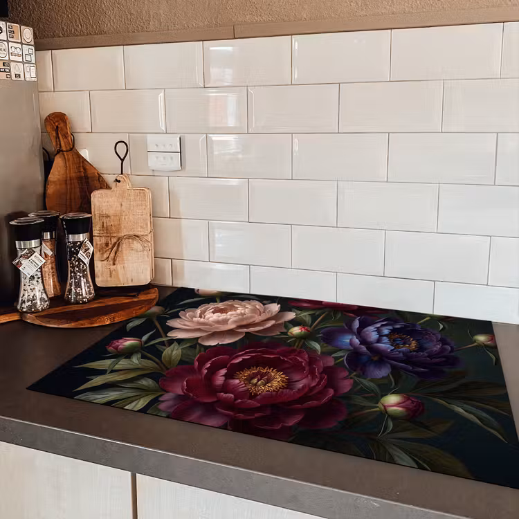 Bloemen - Boeket - Natuur - Modern - Donker Inductie beschermer vinyl 3mm klein -sfeer3