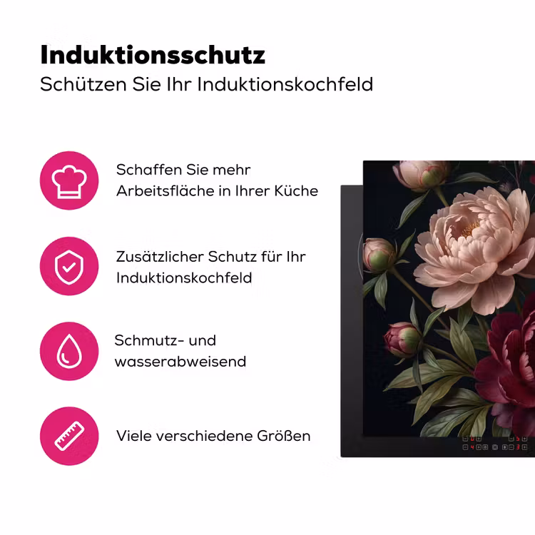 Bloemen - Boeket - Natuur - Modern - Donker Inductie beschermer vinyl 3mm klein -zzzzzzz-lf-ups