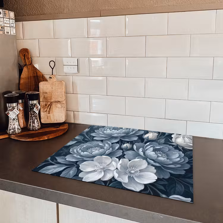 Bloemen - Boeket - Winter - Abstract - Blauw Inductie beschermer vinyl 3mm middel -sfeer3