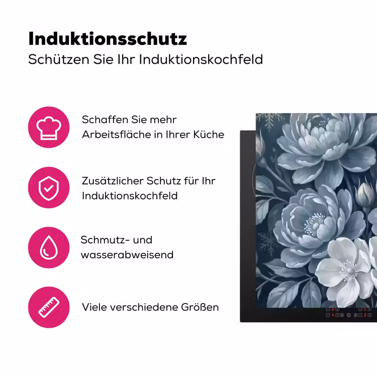 Bloemen - Boeket - Winter - Abstract - Blauw Inductie beschermer vinyl 3mm middel -zzzzzzz-lf-ups