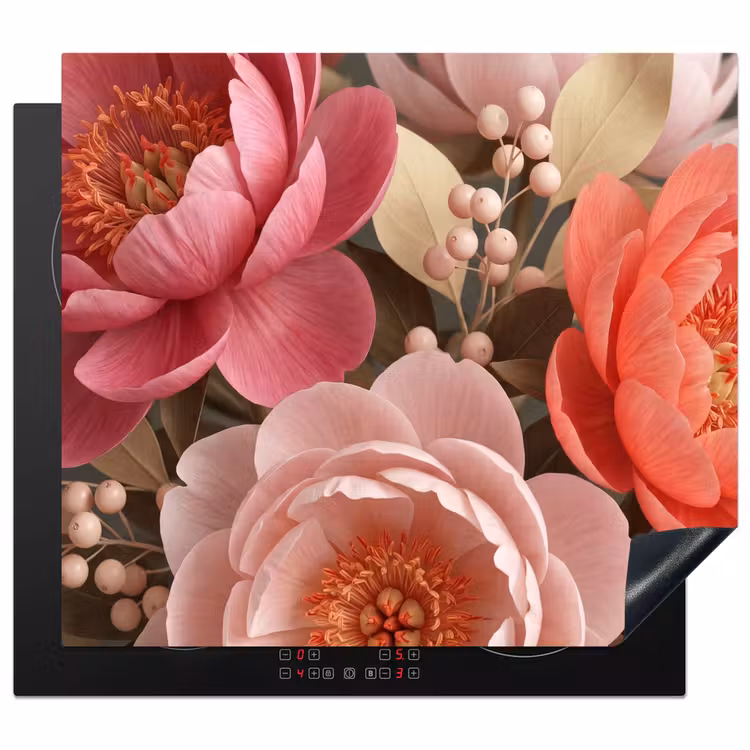 Bloemen - Bloesem - Zacht - Koraal - Decoratie Inductie beschermer vinyl 3mm middel -3d