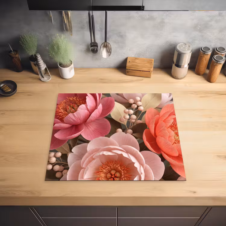 Bloemen - Bloesem - Zacht - Koraal - Decoratie Inductie beschermer vinyl 3mm middel -sfeer5