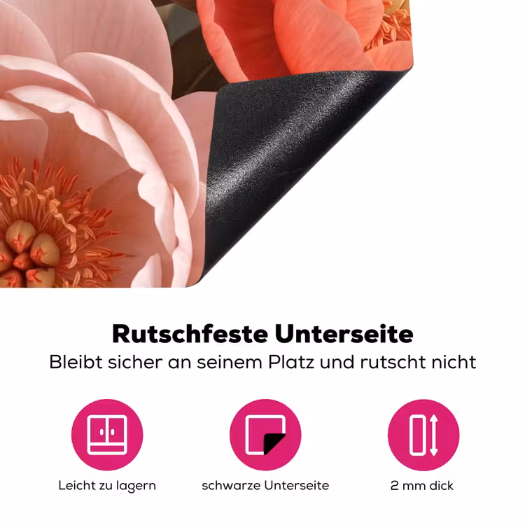 Bloemen - Bloesem - Zacht - Koraal - Decoratie Inductie beschermer vinyl 3mm middel -zzzzzzz-lf-onderkant