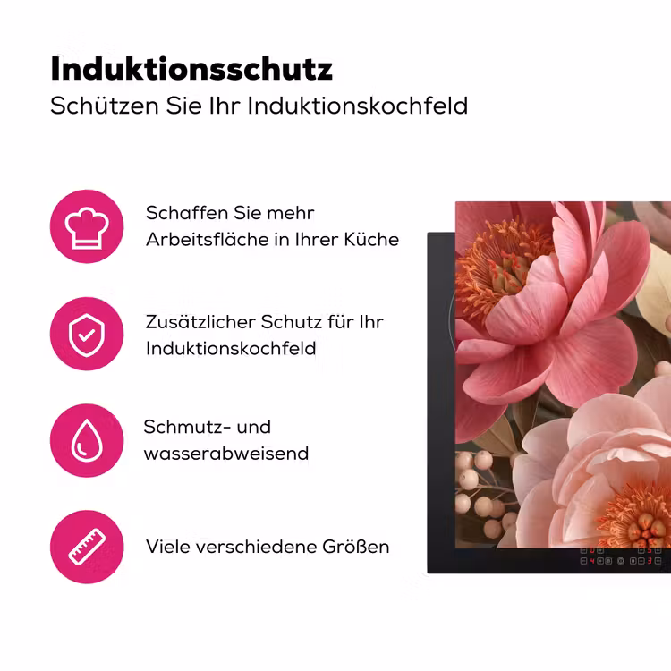 Bloemen - Bloesem - Zacht - Koraal - Decoratie Inductie beschermer vinyl 3mm middel -zzzzzzz-lf-ups