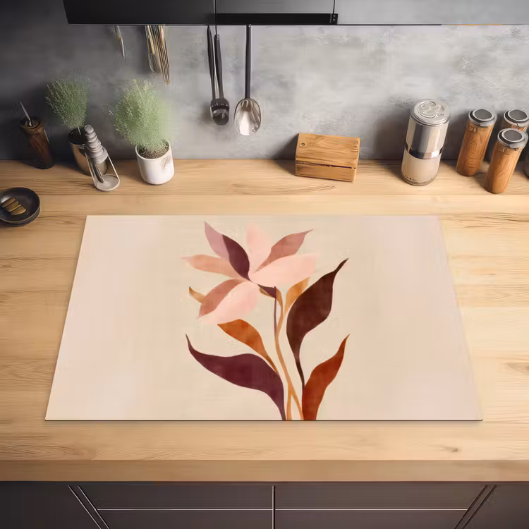 Bloemen - Blaadjes - Minimalistisch - Roze Inductie beschermer vinyl 3mm klein -sfeer5