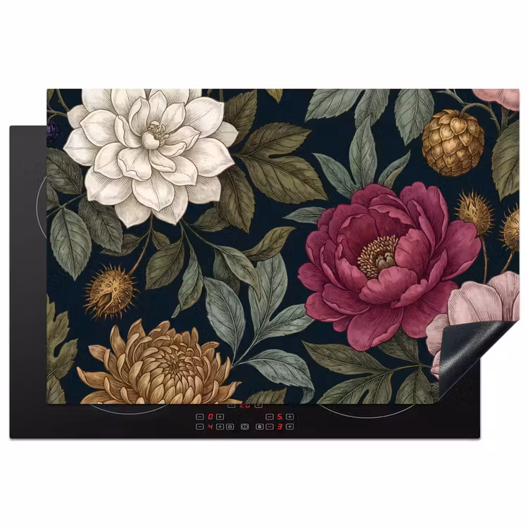 Bloemen - Botanisch - Illustratie - Donker - Vintage Inductie beschermer vinyl 3mm klein -3d