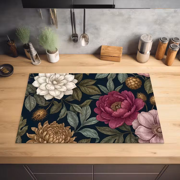Bloemen - Botanisch - Illustratie - Donker - Vintage Inductie beschermer vinyl 3mm klein -sfeer5