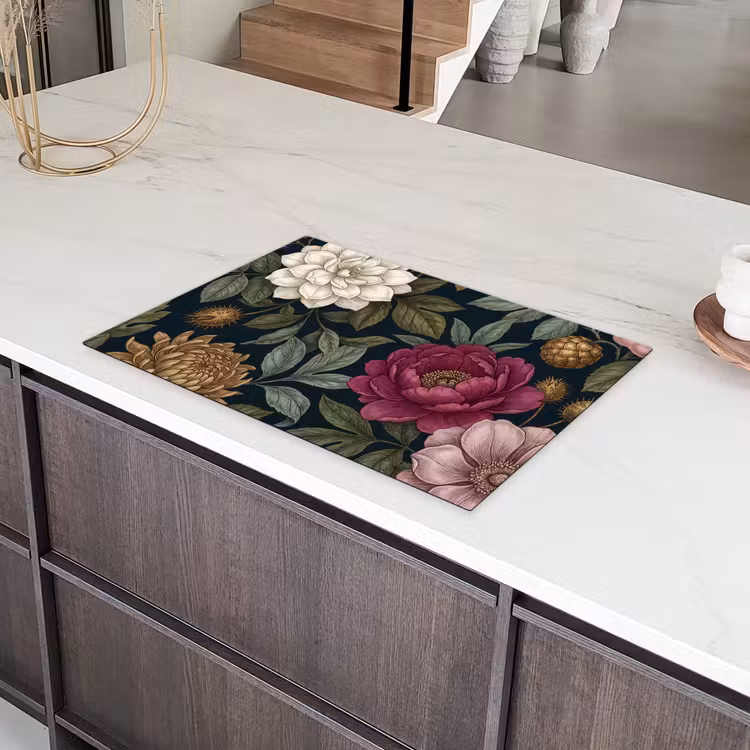 Bloemen - Botanisch - Illustratie - Donker - Vintage Inductie beschermer vinyl 3mm klein -sfeer8