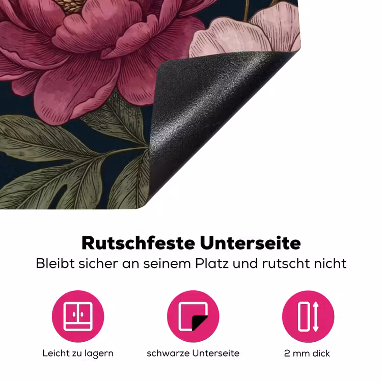 Bloemen - Botanisch - Illustratie - Donker - Vintage Inductie beschermer vinyl 3mm klein -zzzzzzz-lf-onderkant