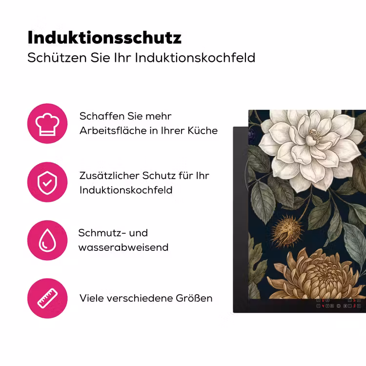 Bloemen - Botanisch - Illustratie - Donker - Vintage Inductie beschermer vinyl 3mm klein -zzzzzzz-lf-ups