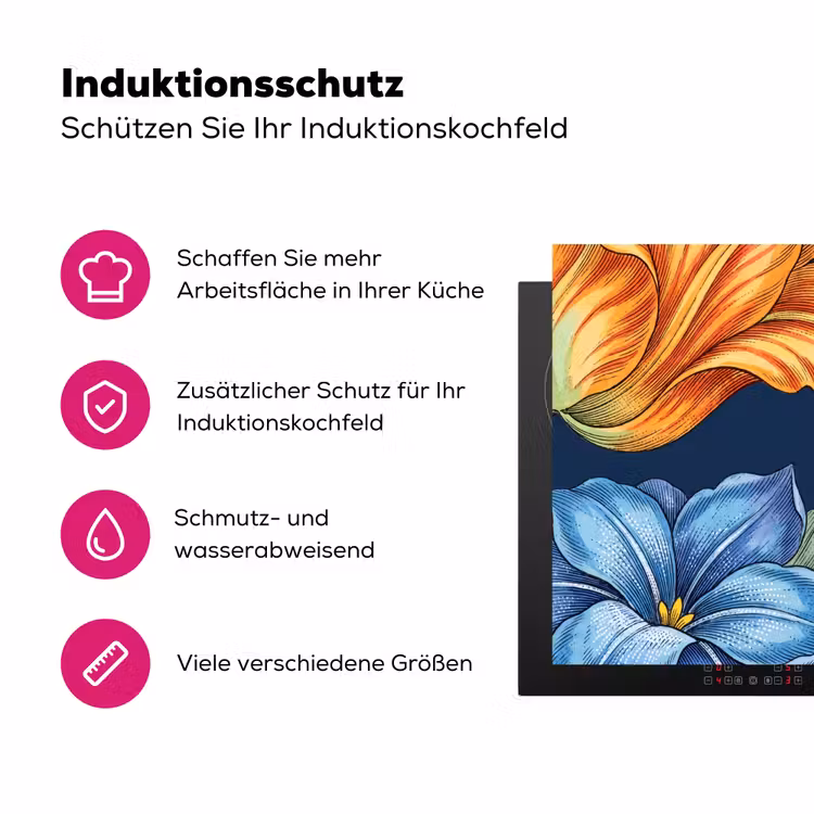 Herdabdeckplatte - Blumen – Botanik – Muster - Bloemen - Botanisch - Patroon Inductie beschermer vinyl 3mm middel