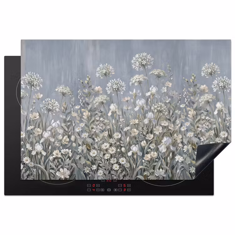 Bloemen - Botanisch - Blauw Inductie beschermer vinyl 3mm klein -3d