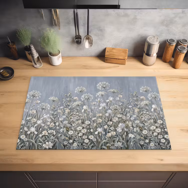 Bloemen - Botanisch - Blauw Inductie beschermer vinyl 3mm klein -sfeer5