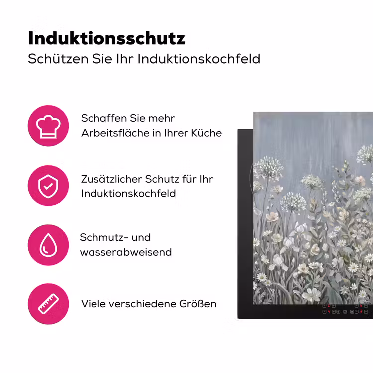 Bloemen - Botanisch - Blauw Inductie beschermer vinyl 3mm klein -zzzzzzz-lf-ups